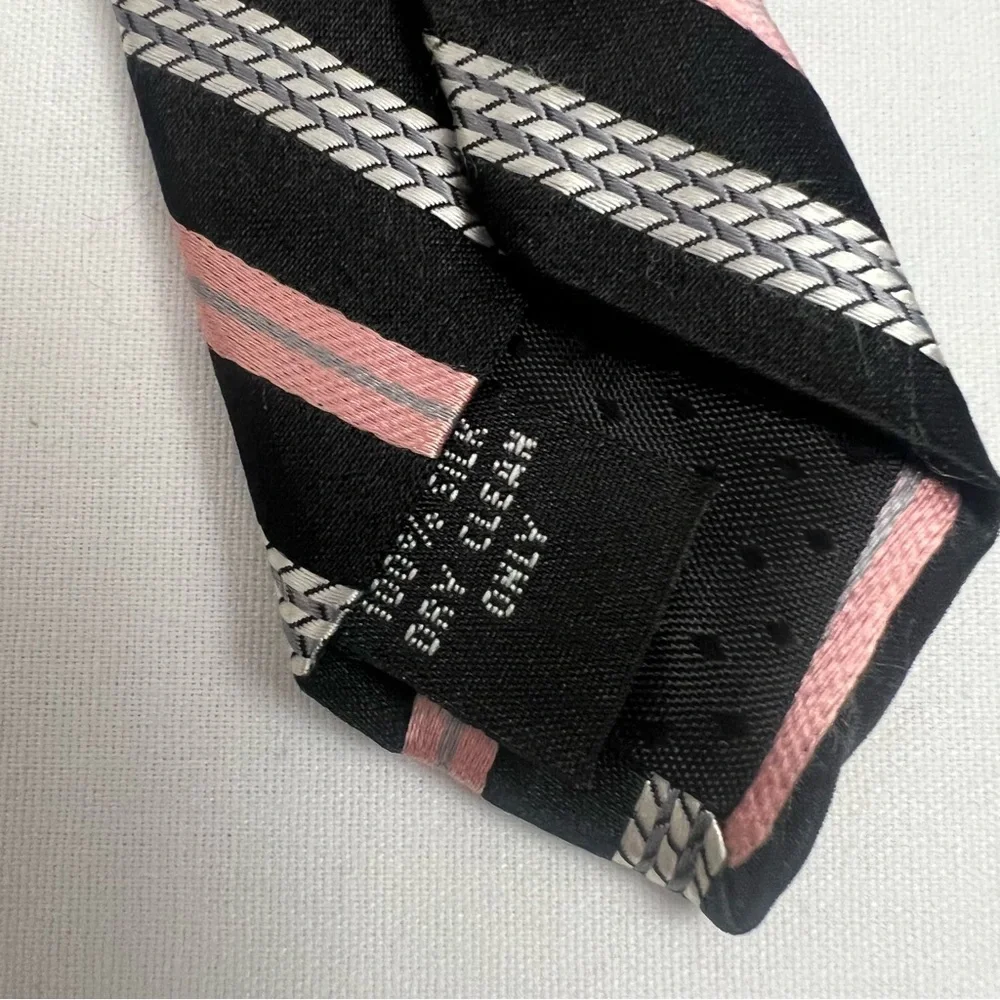Pierre Cardin 100% Silk Handmade Designer Tie Black Peach Striped Luxury Necktie